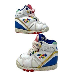 Vintage Dyna Kids Baby 3 Lace Up Sneakers White Red Blue Yellow Tennis Shoes